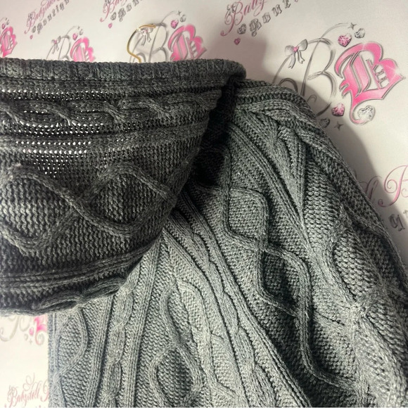 Only Pom Pom sweater knitted grey with fluff balls tie ups button up adorable - Picture 2 of 7